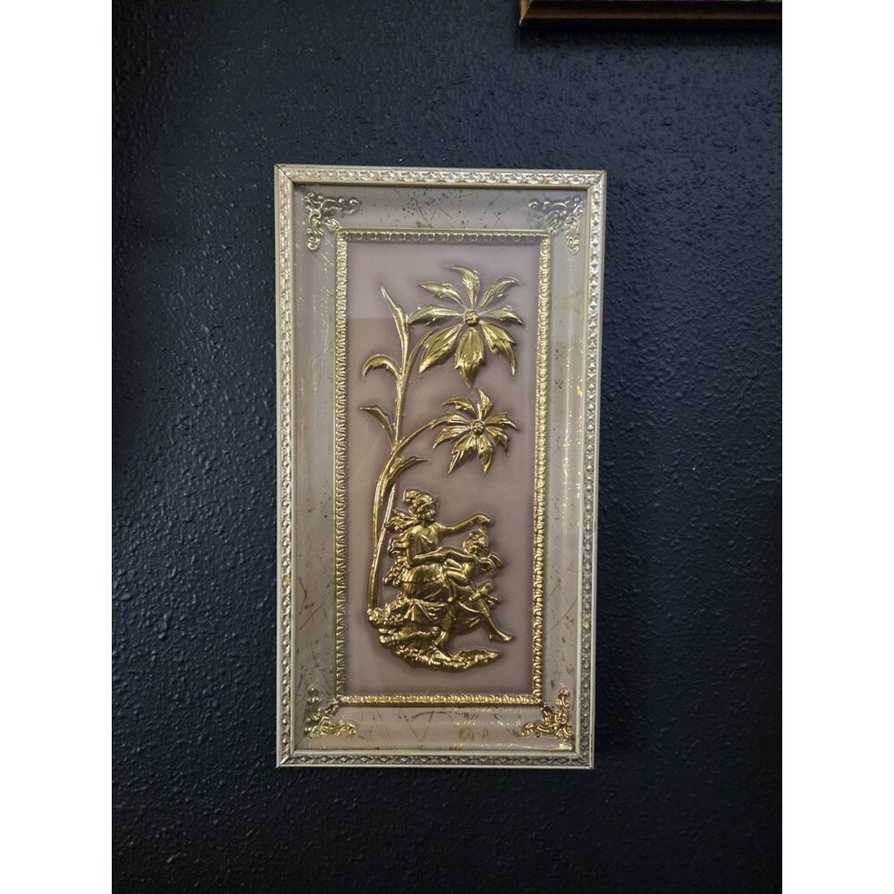 Vintage Intercraft Regal Metalcraft Wall Plaque "Four Seasons" Pink 1960s 8x15